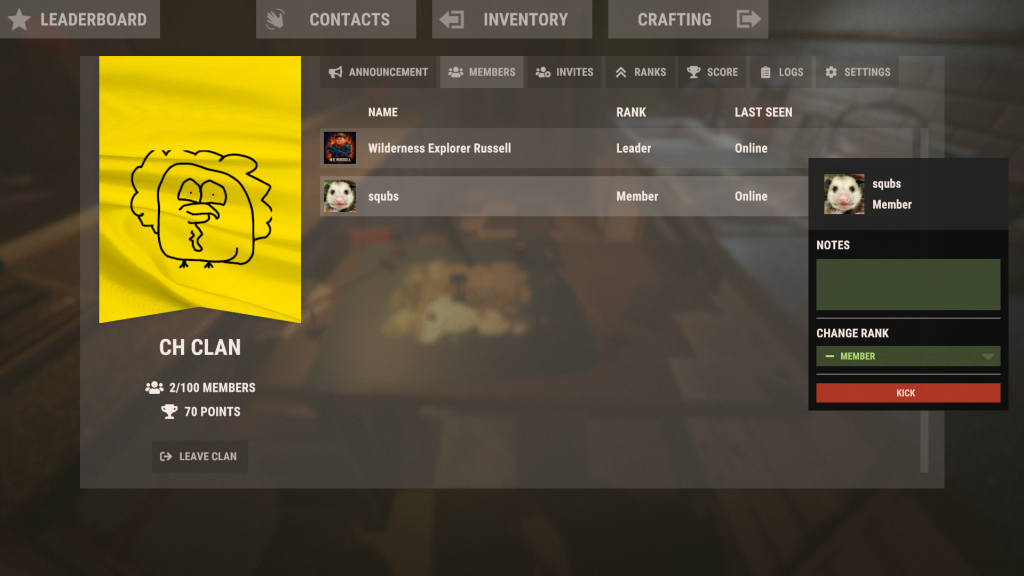 RUST Clan Table Member Details 