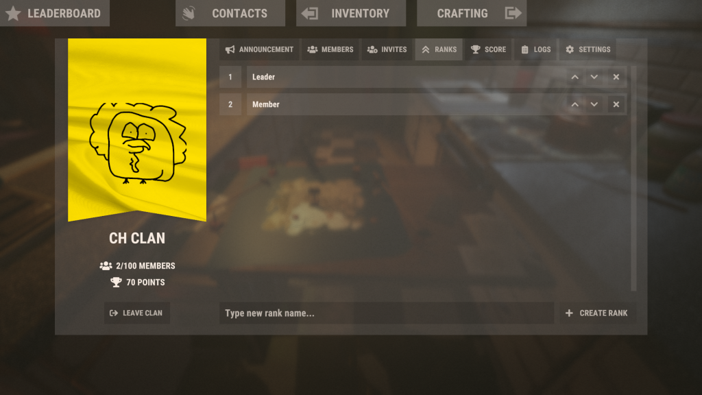 RUST Clan Table Ranks Screen