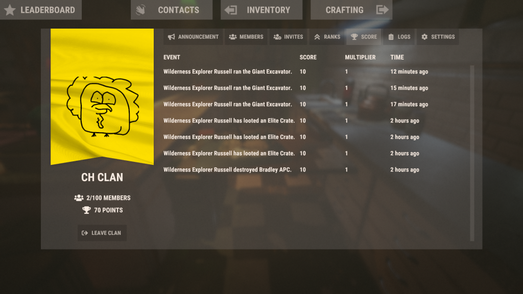 RUST Clan Table Score Screen