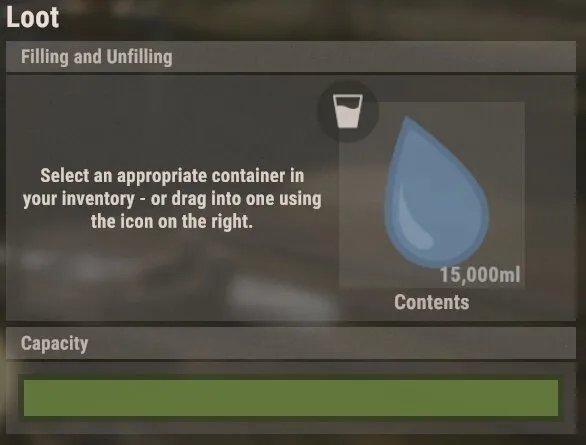 The Loot Screen for the Water Station (15,000 Capacity)
